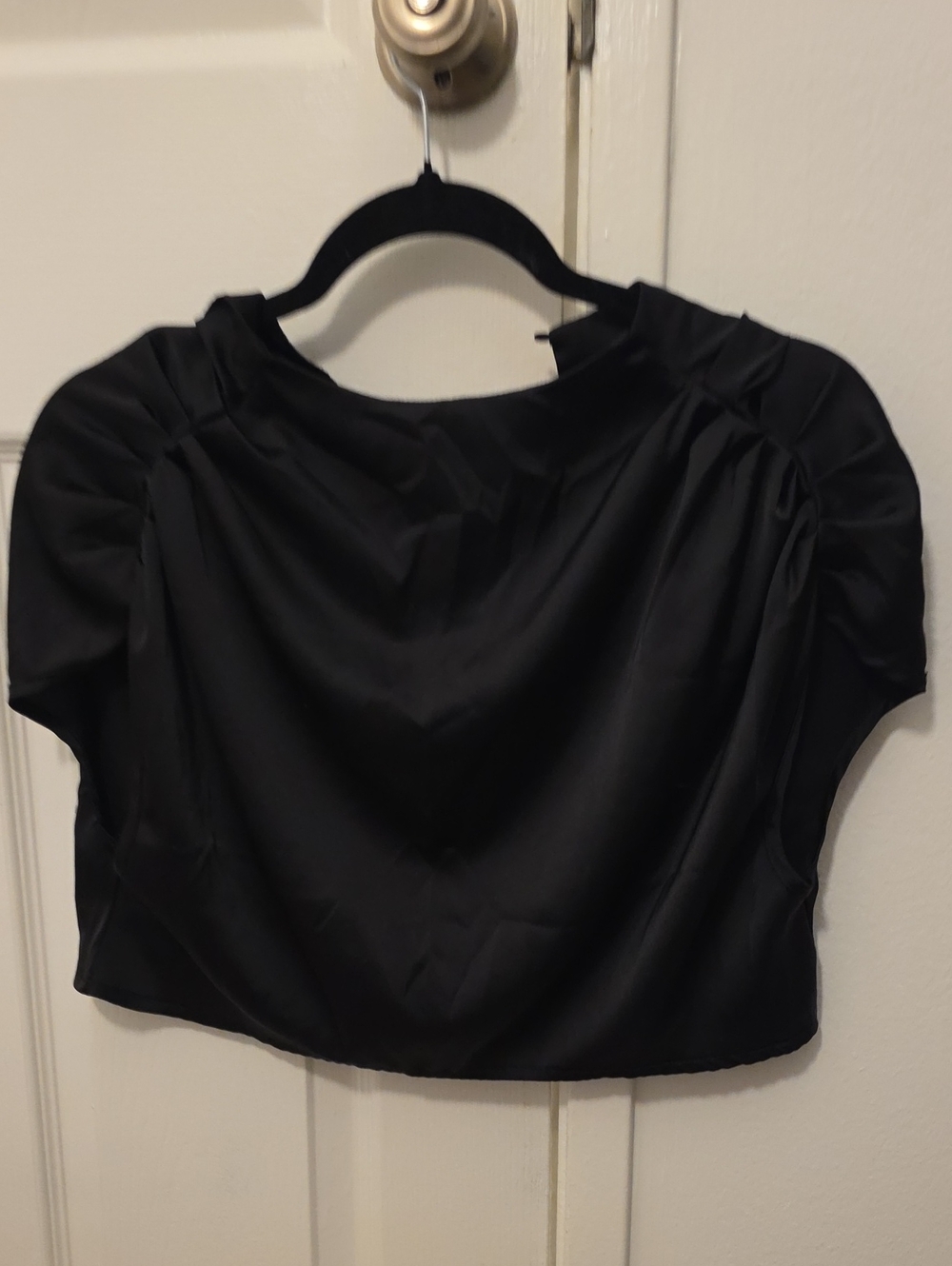 Black Women's Satin Short Sleeve Top